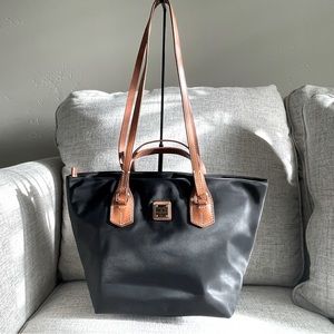 Dooney & Bourke Lexington Tote. Black Nylon Tan Leather NWT, Reg Cd Big & Roomy
